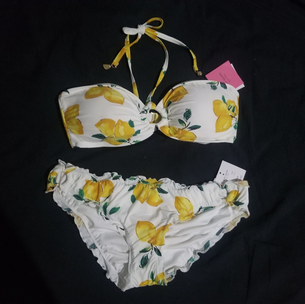 Kate Spade 2 Piece Bandeau Bikini Set Lemon White